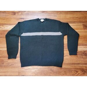 Vtge Green & Beige Crew Neck Mens 100% Wool Sweater Size Large